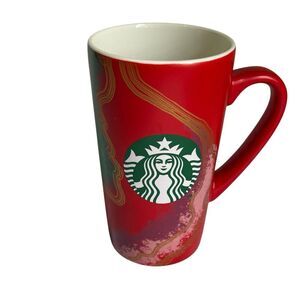 2021 Starbucks Holiday Red & Green Agate Swirl Ceramic Mug 16oz Venti